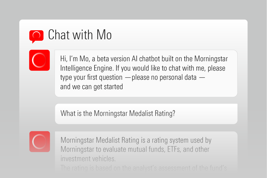 An illustration of a chat box with Mo module in Morningstar Intelligence Engine.